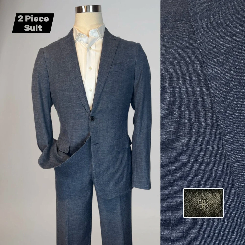 BR Banana Republic Marlane 40L 35x31 Slim Slate Blue Suit Wool Cotton